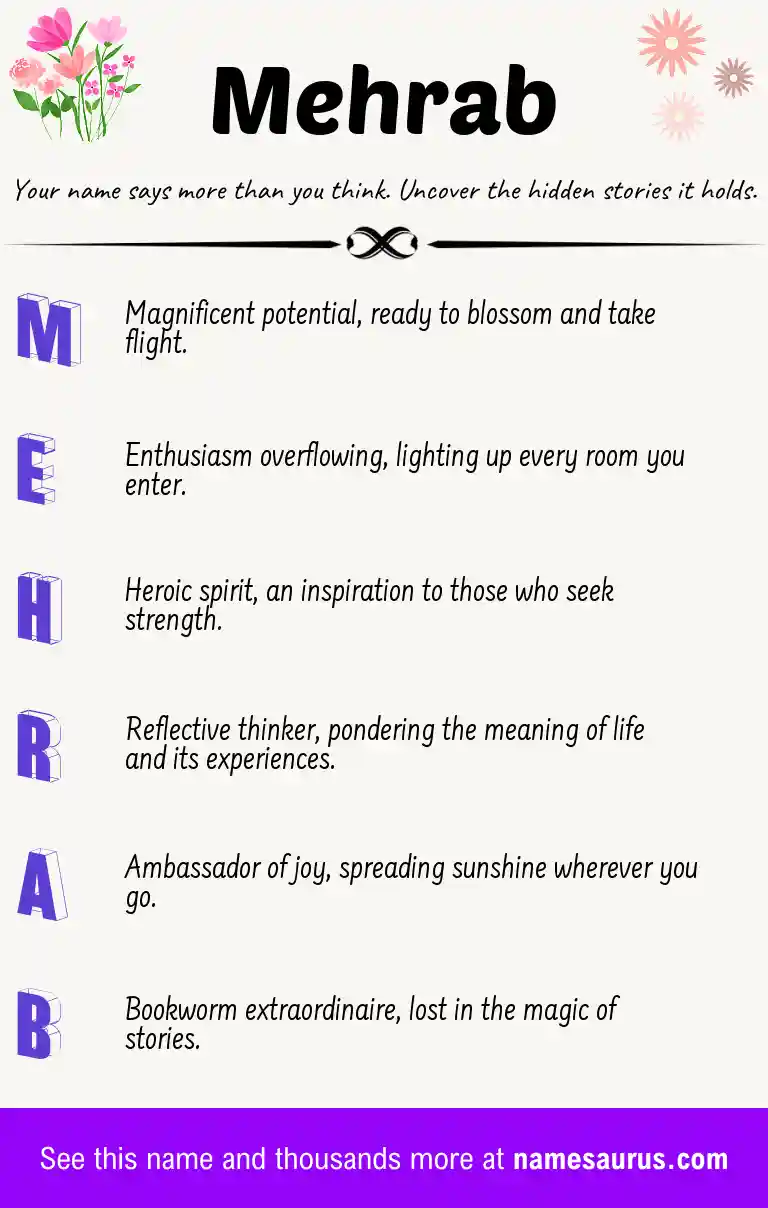 Acrostic poem about Mehrab.