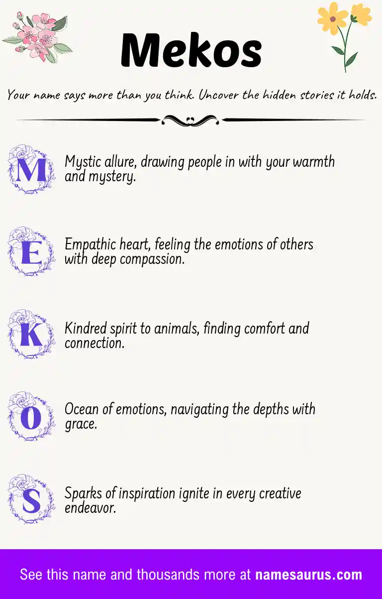 Acrostic poem about Mekos.