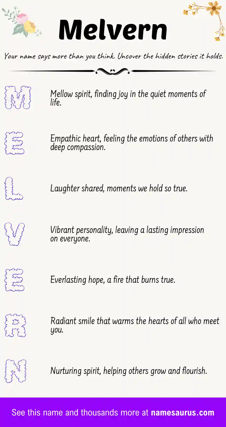 Acrostic poem about Melvern.