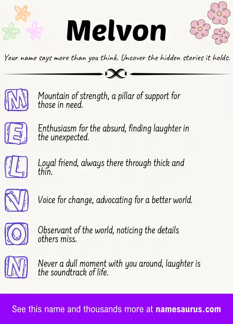 Acrostic poem about Melvon.