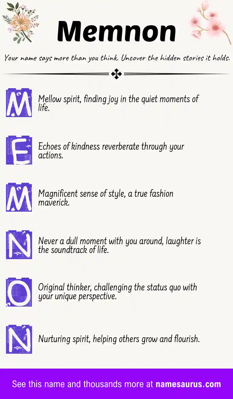Acrostic poem about Memnon.