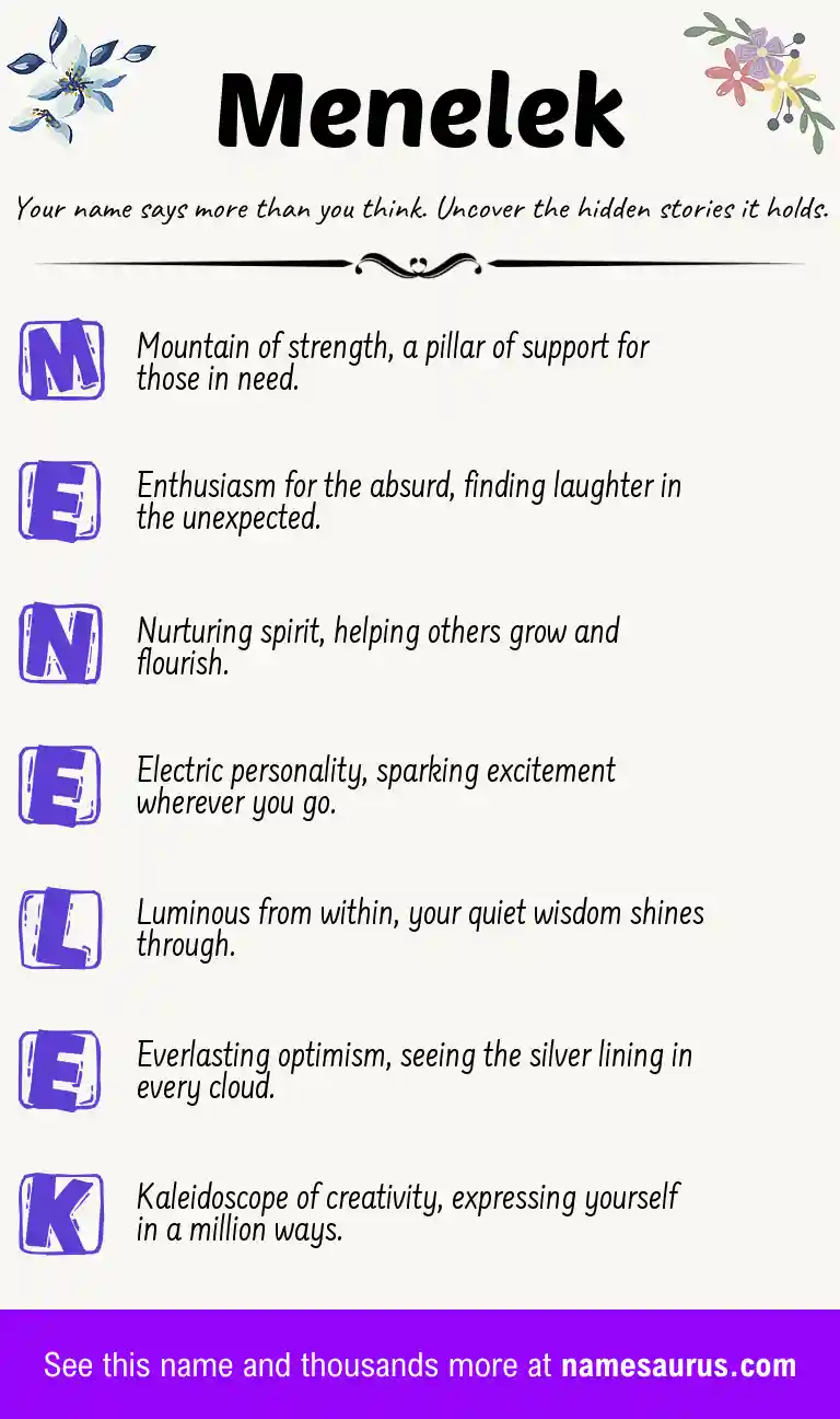 Acrostic poem about Menelek.