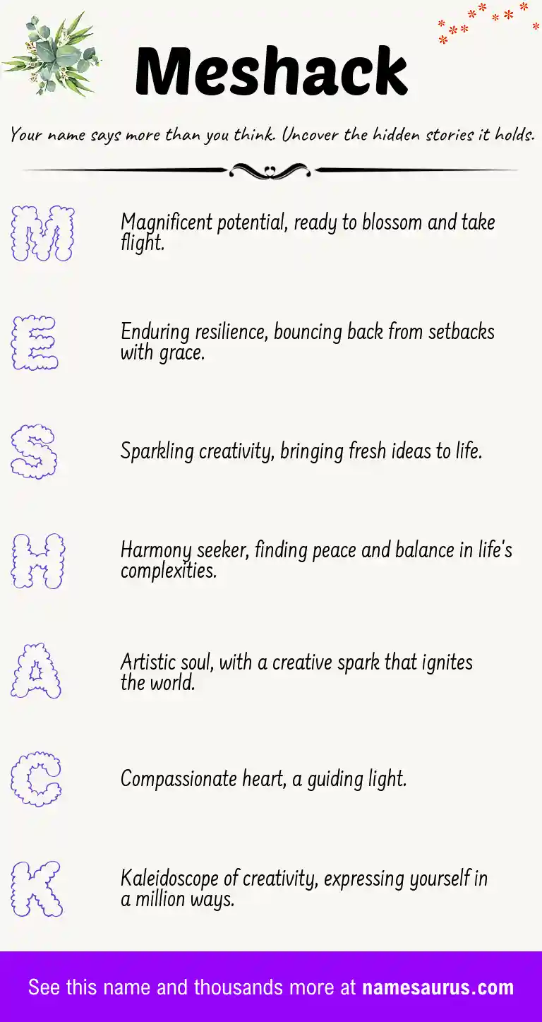 Acrostic poem about Meshack.
