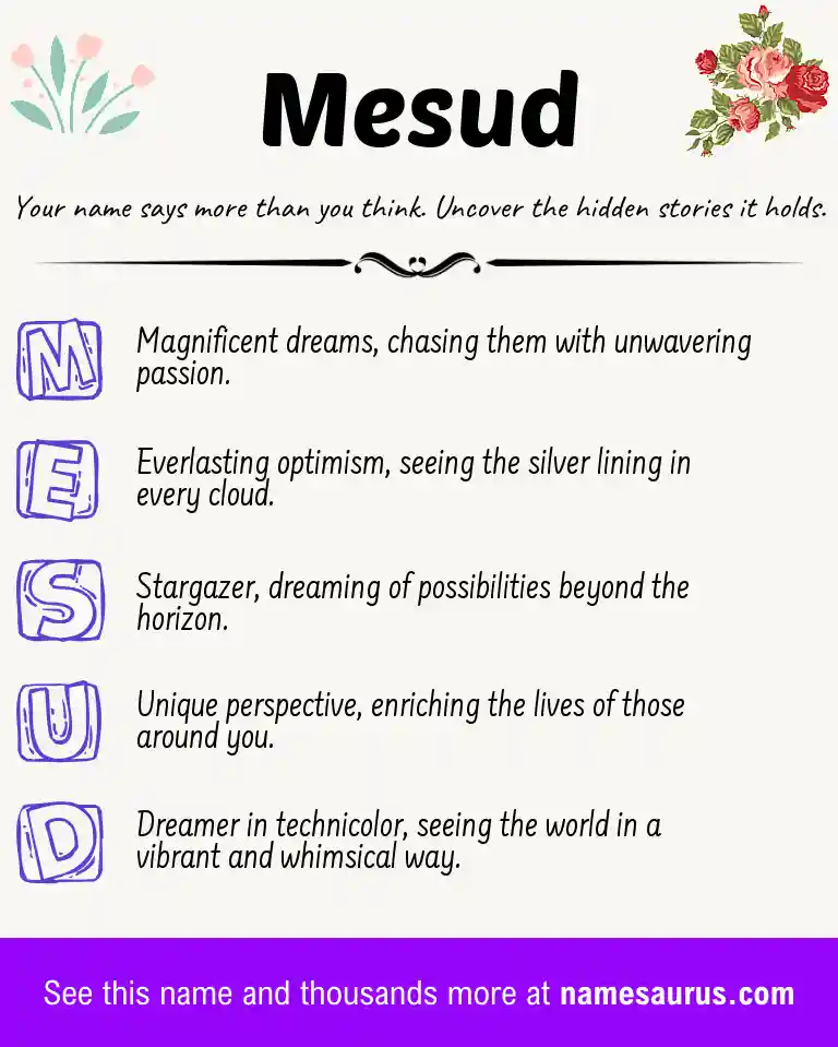 Acrostic poem about Mesud.