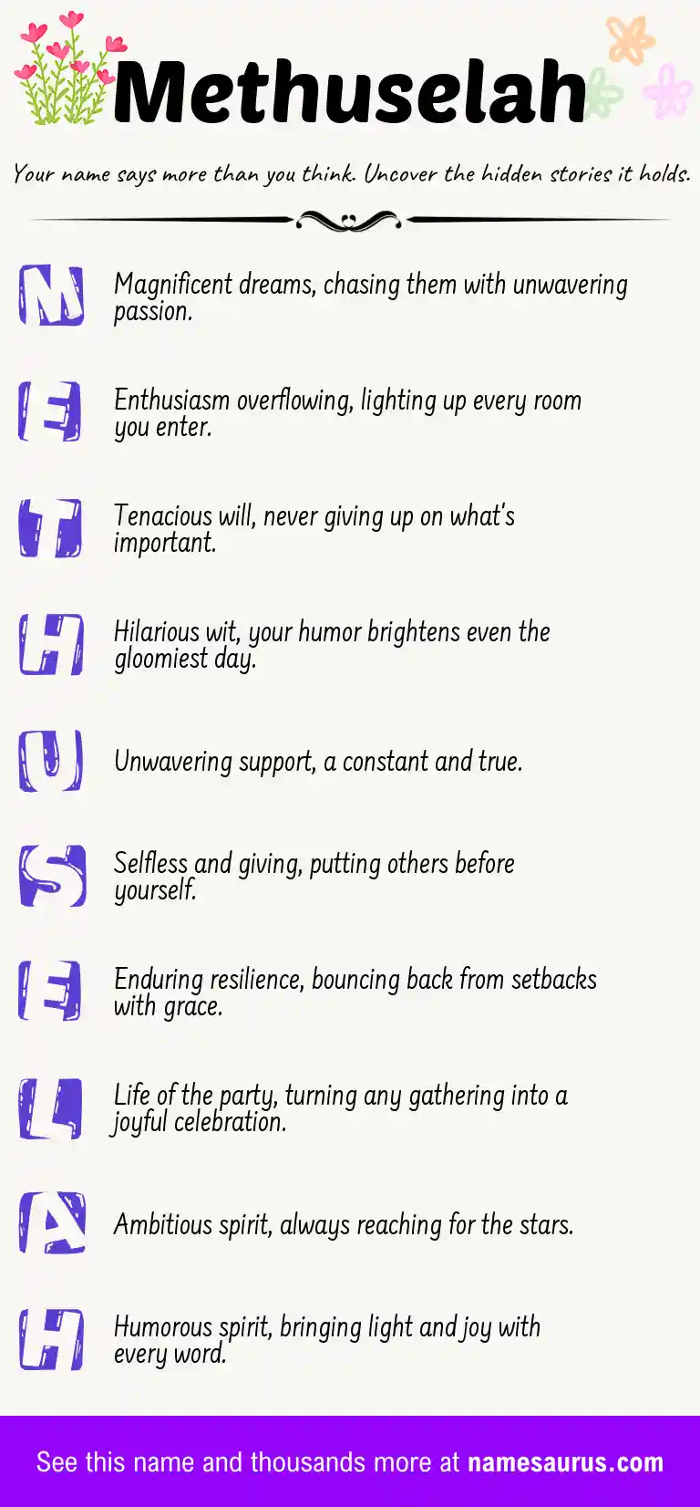 Acrostic poem about Methuselah.