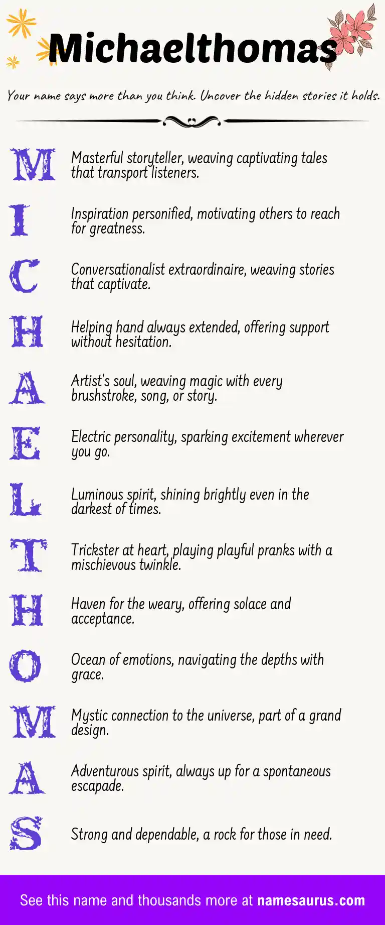 Acrostic poem about Michaelthomas.