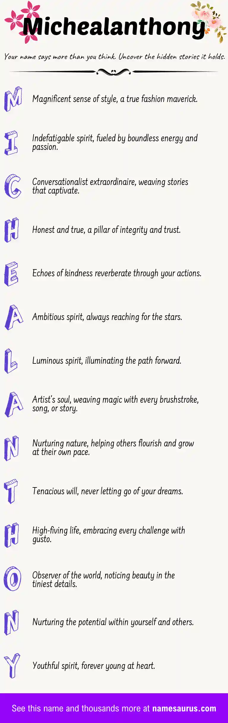 Acrostic poem about Michealanthony.