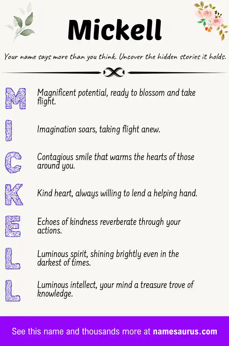 Acrostic poem about Mickell.