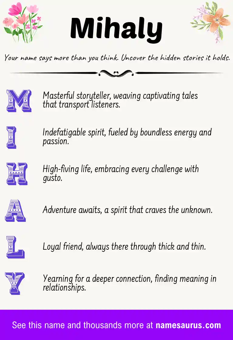 Acrostic poem about Mihaly.
