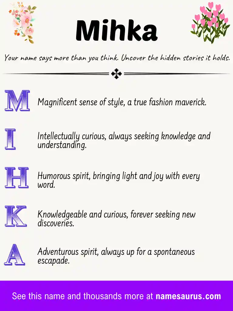 Acrostic poem about Mihka.