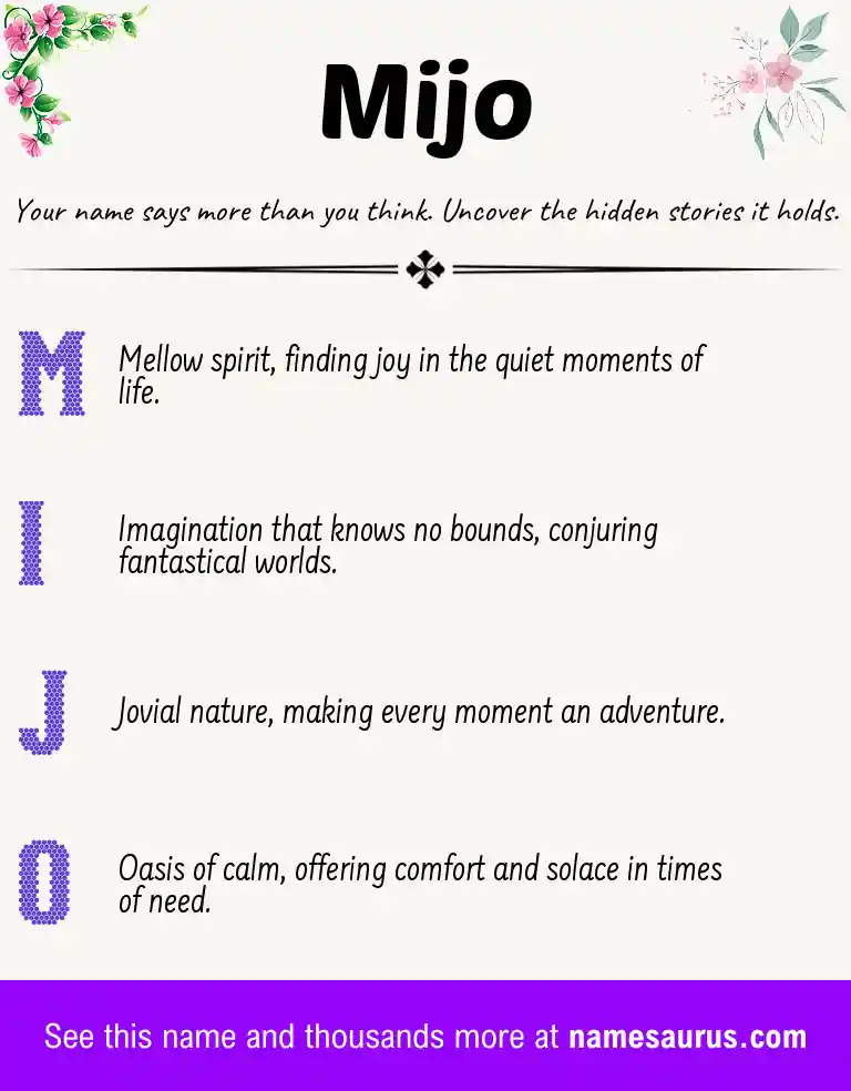 Acrostic poem about Mijo.