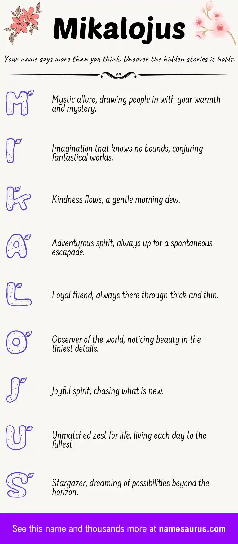 Acrostic poem about Mikalojus.