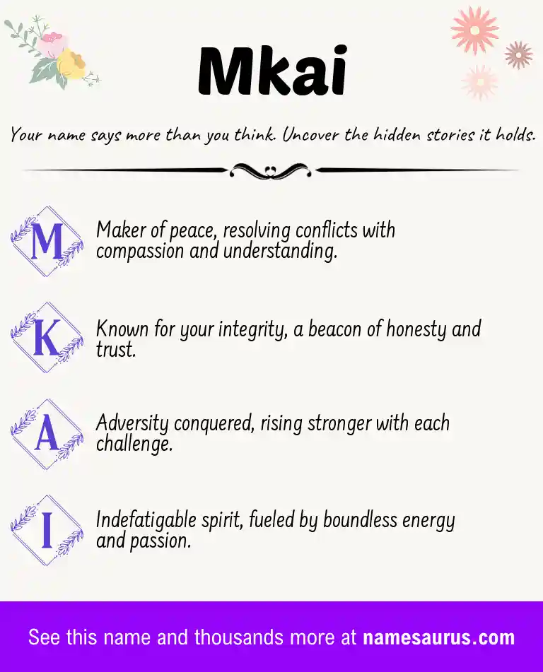 Acrostic poem about Mkai.
