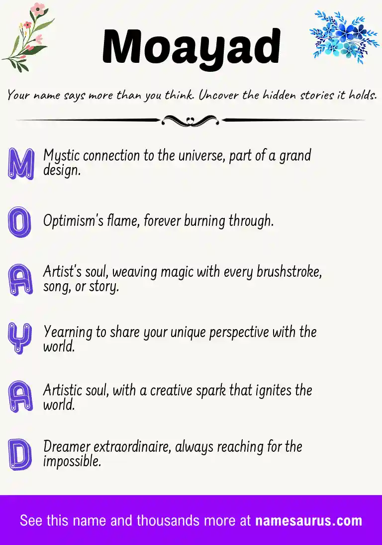 Acrostic poem about Moayad.