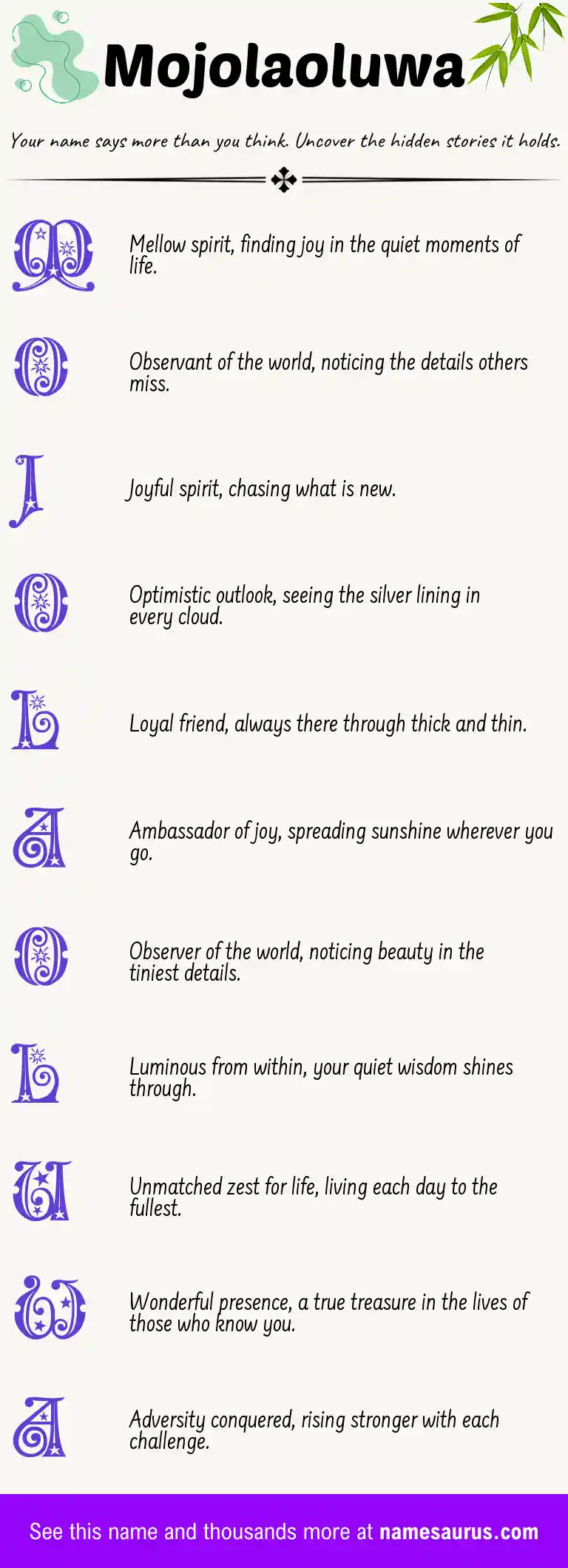 Acrostic poem about Mojolaoluwa.