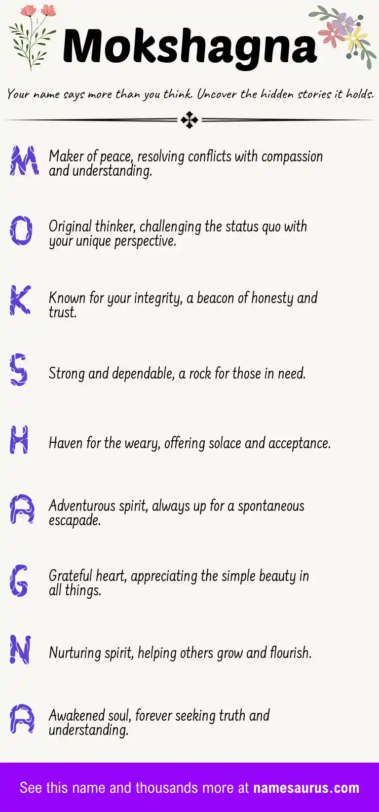 Acrostic poem about Mokshagna.