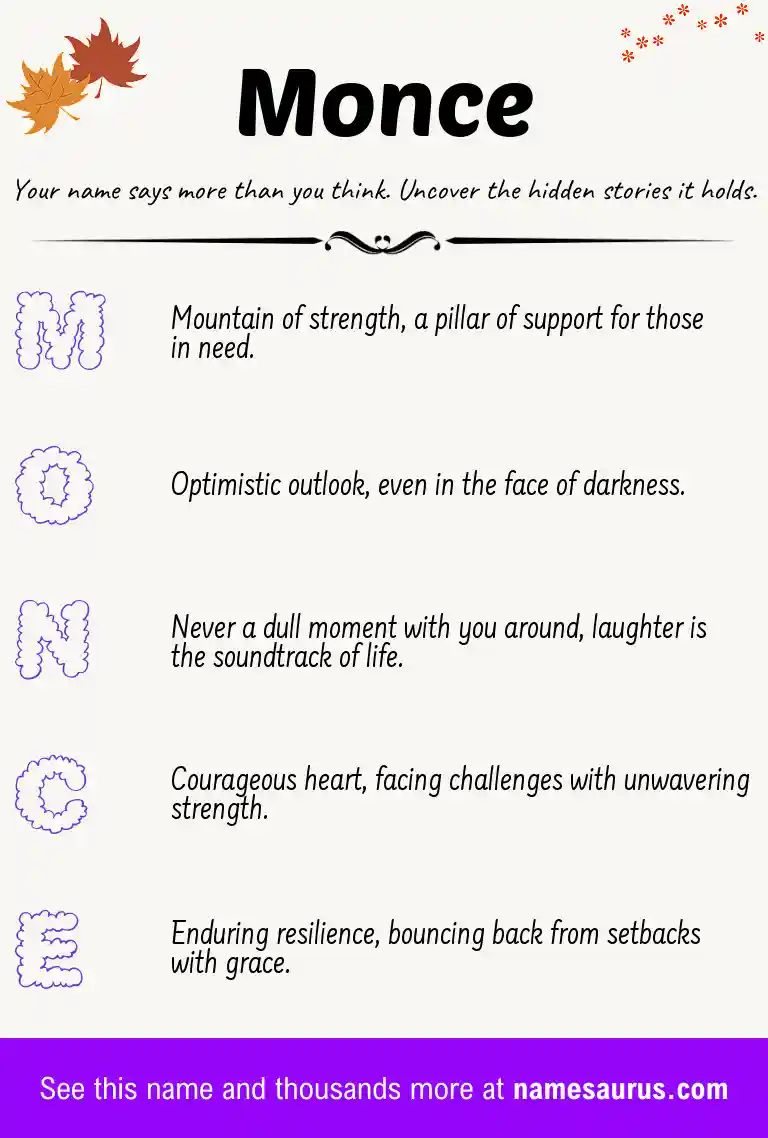 Acrostic poem about Monce.