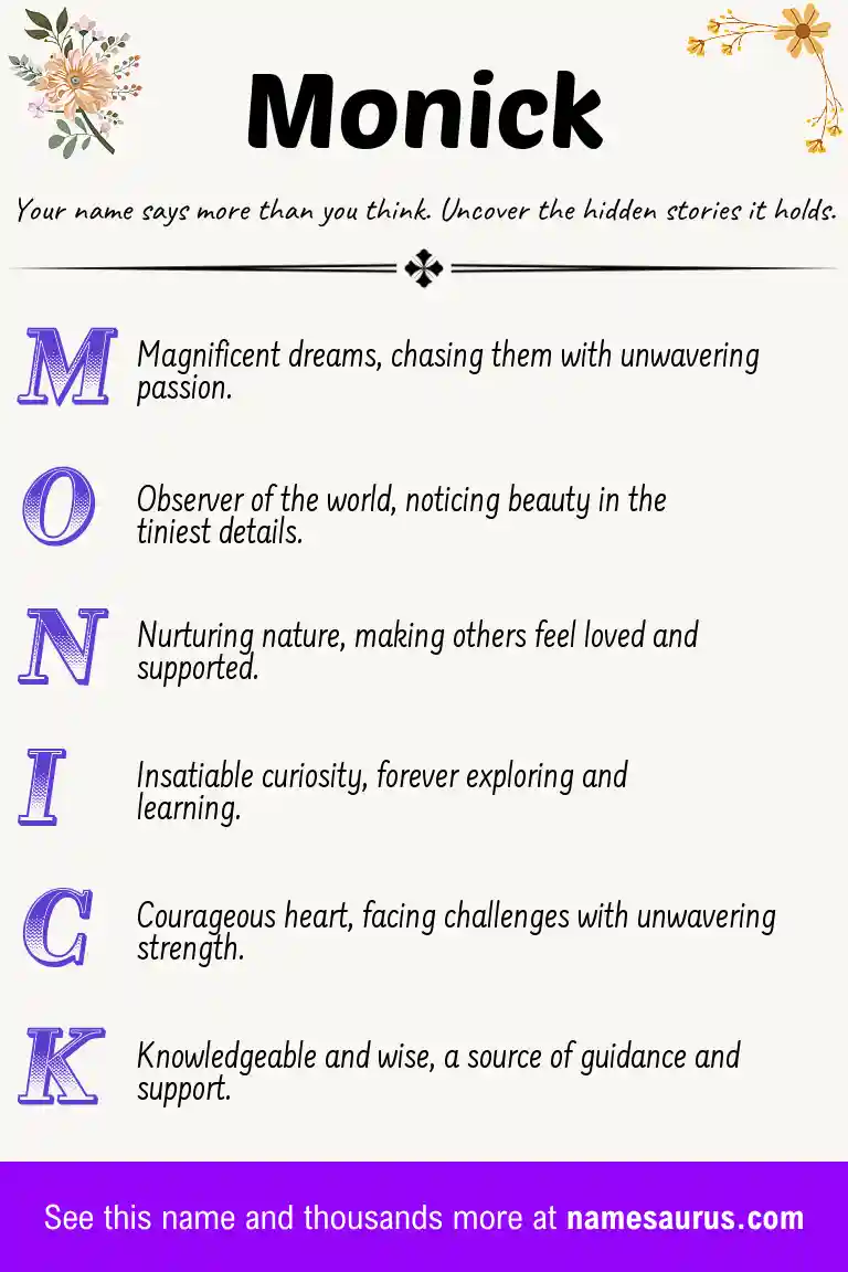 Acrostic poem about Monick.
