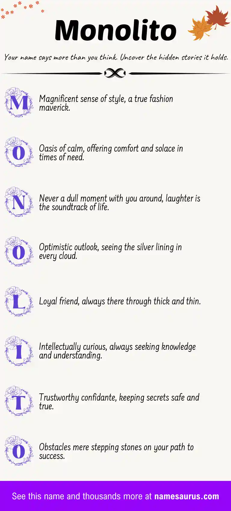 Acrostic poem about Monolito.