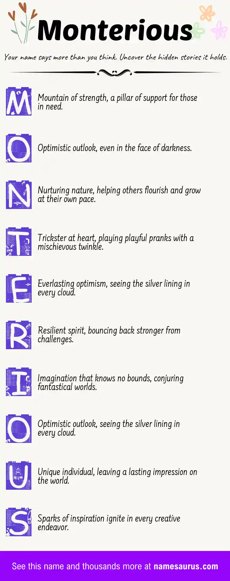 Acrostic poem about Monterious.