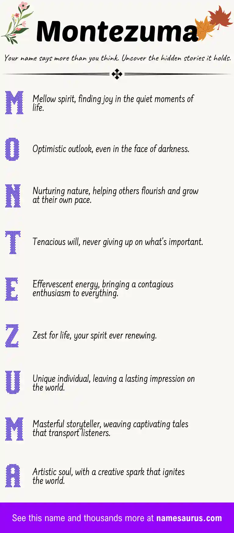 Acrostic poem about Montezuma.