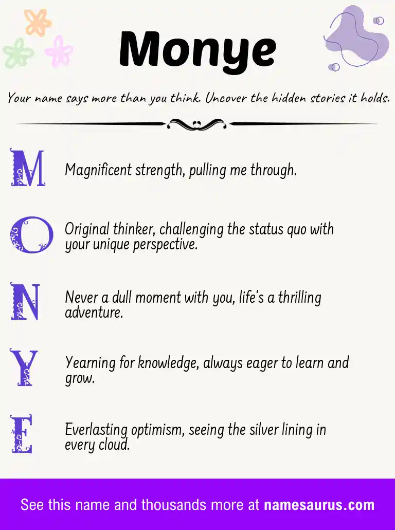 Acrostic poem about Monye.