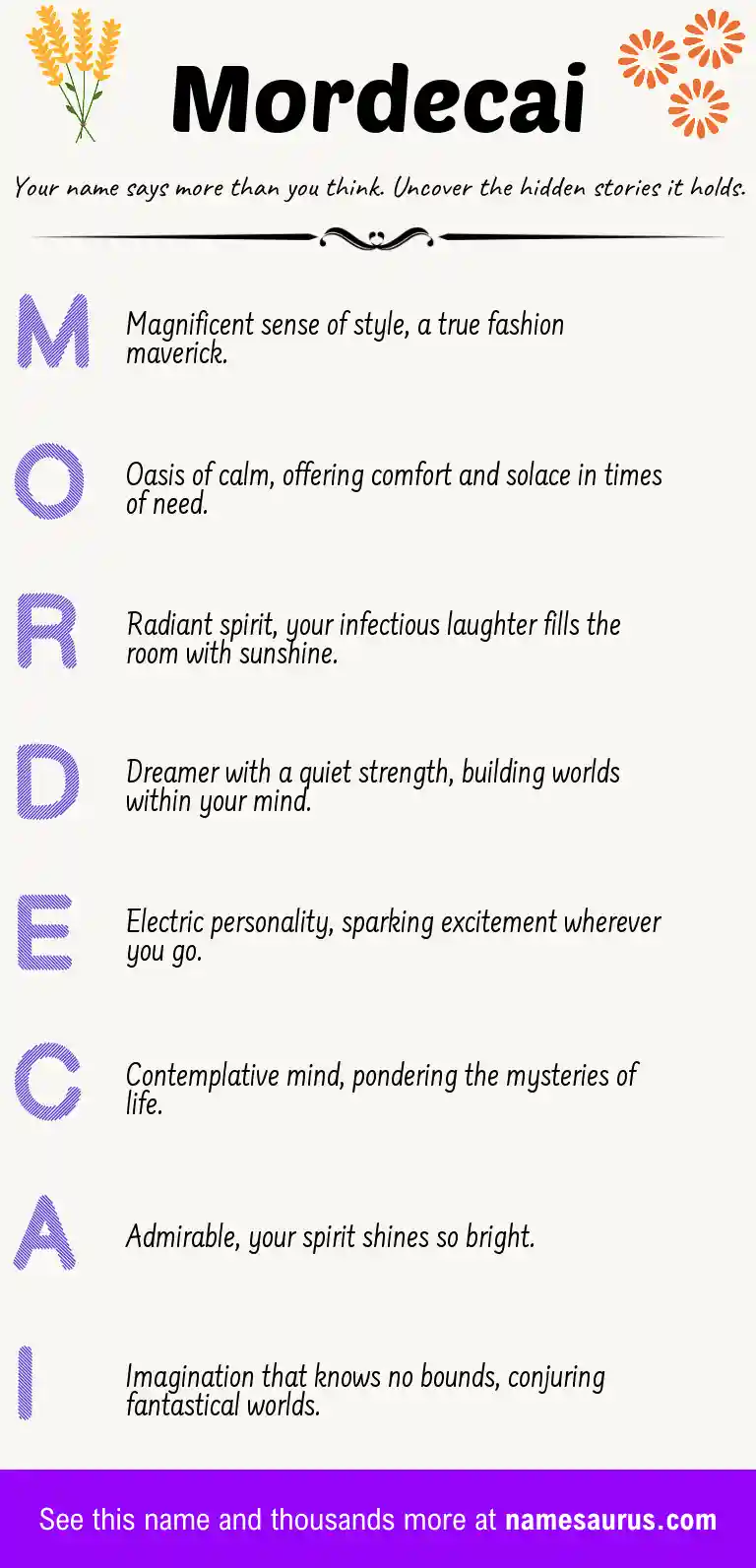 Acrostic poem about Mordecai.