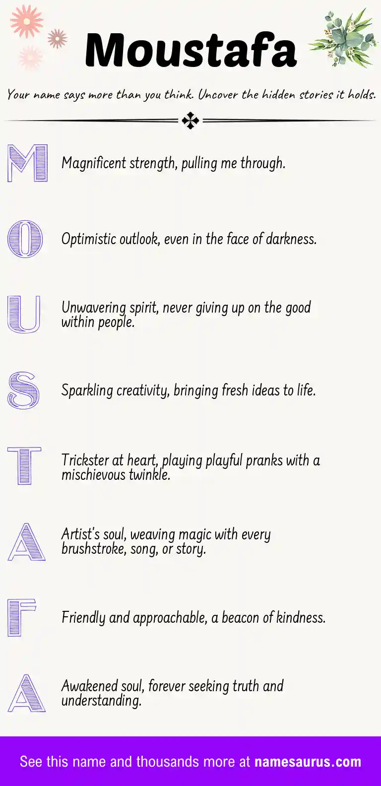 Acrostic poem about Moustafa.