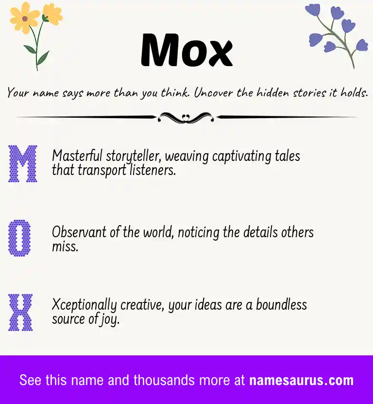 Acrostic poem about Mox.