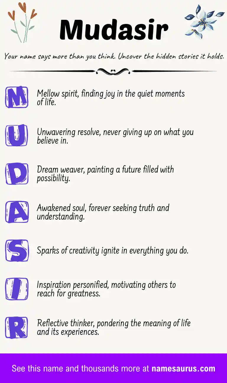 Acrostic poem about Mudasir.
