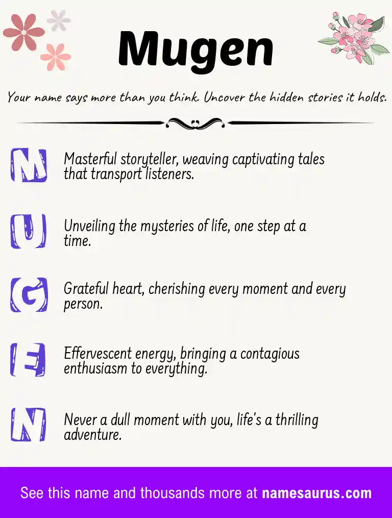 Acrostic poem about Mugen.