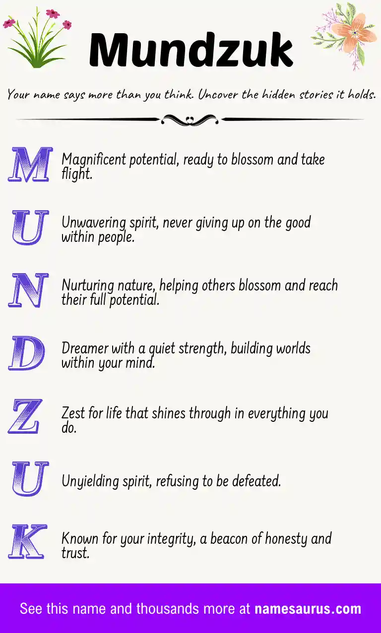 Acrostic poem about Mundzuk.