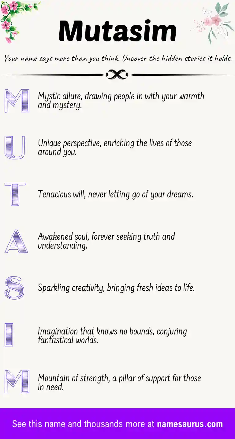 Acrostic poem about Mutasim.