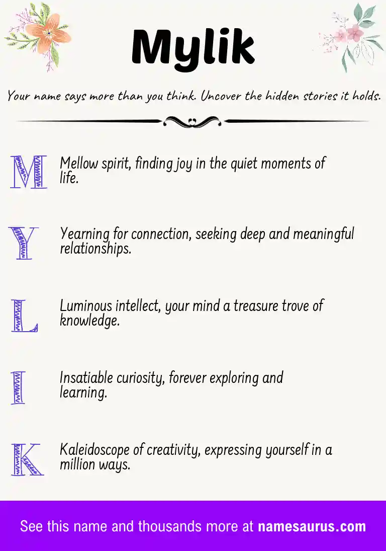 Acrostic poem about Mylik.