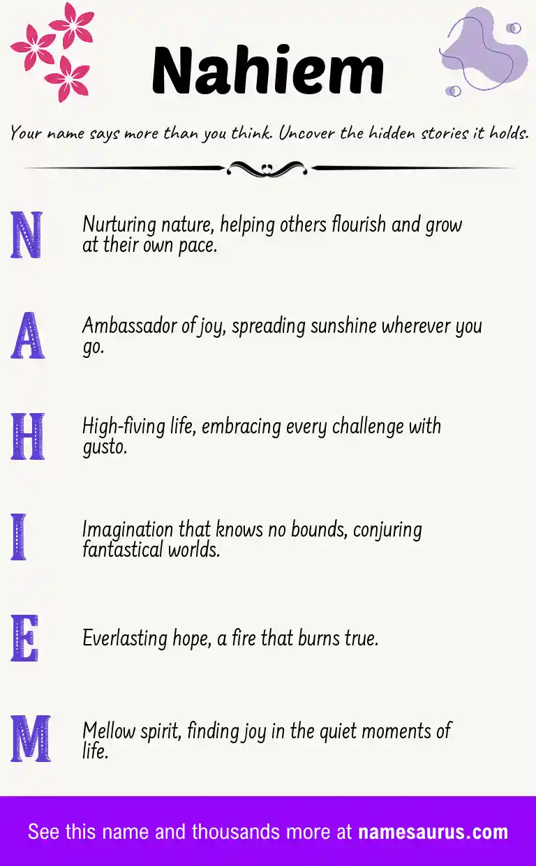 Acrostic poem about Nahiem.