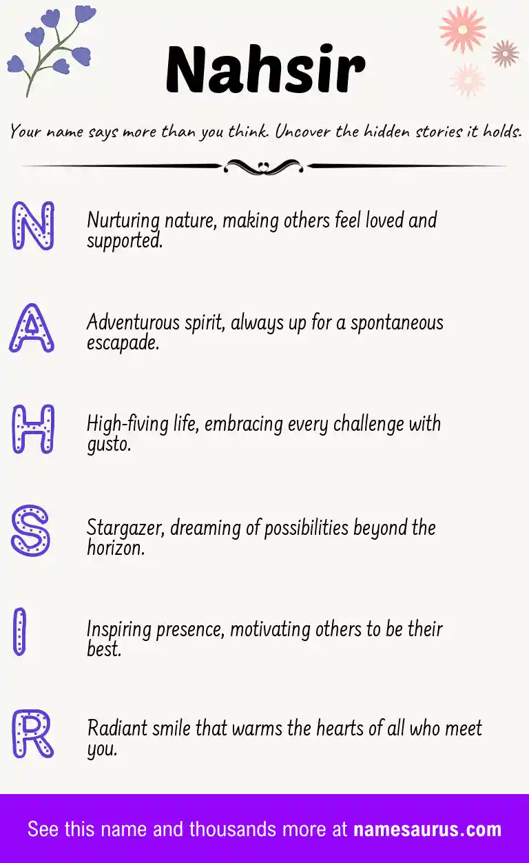 Acrostic poem about Nahsir.