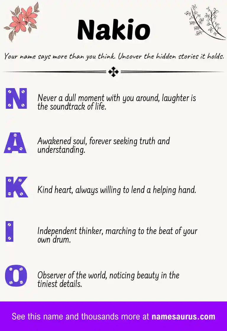 Acrostic poem about Nakio.