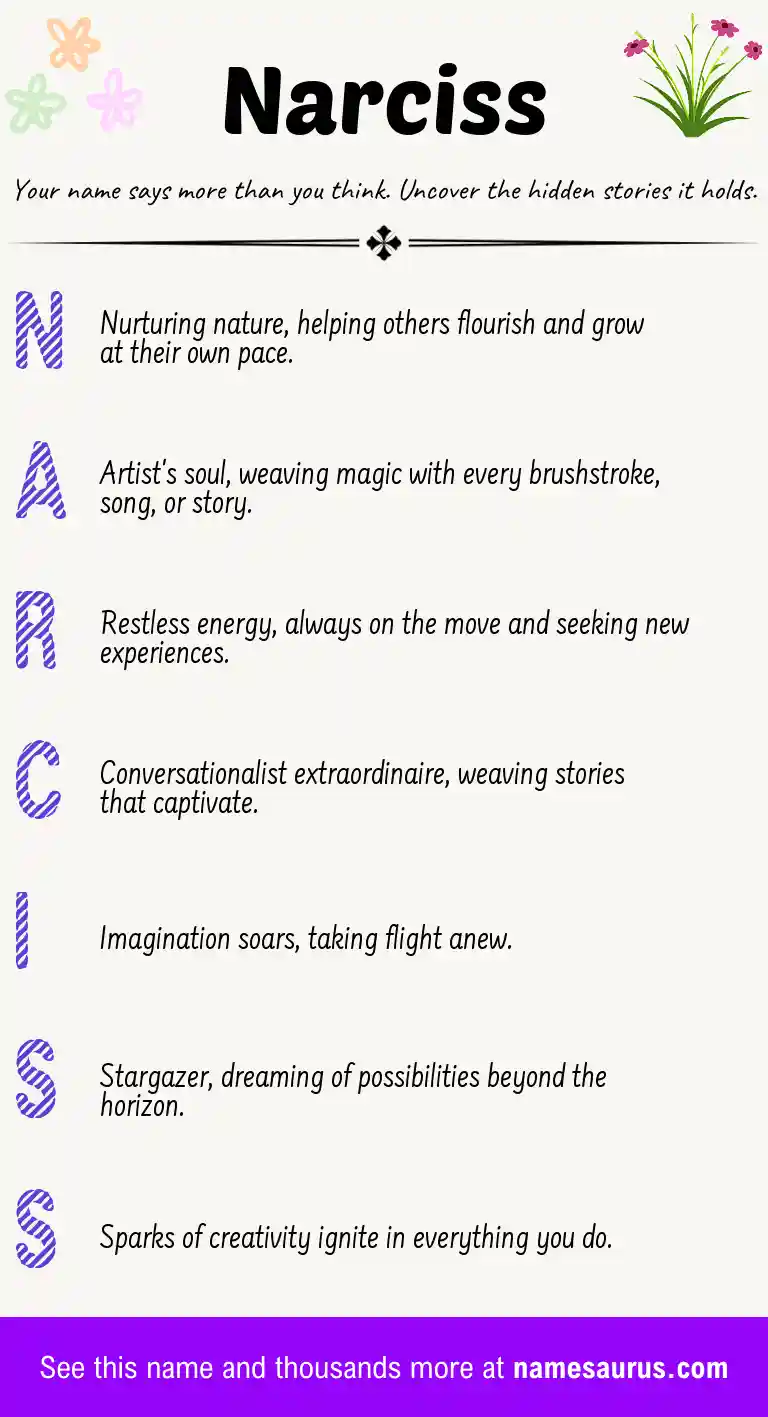 Acrostic poem about Narciss.