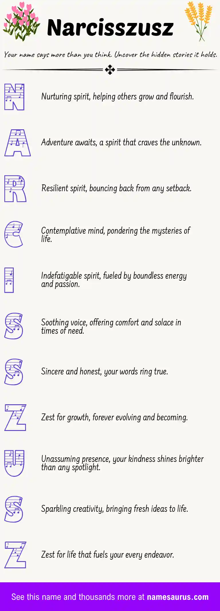 Acrostic poem about Narcisszusz.