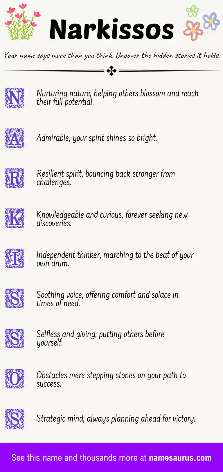 Acrostic poem about Narkissos.