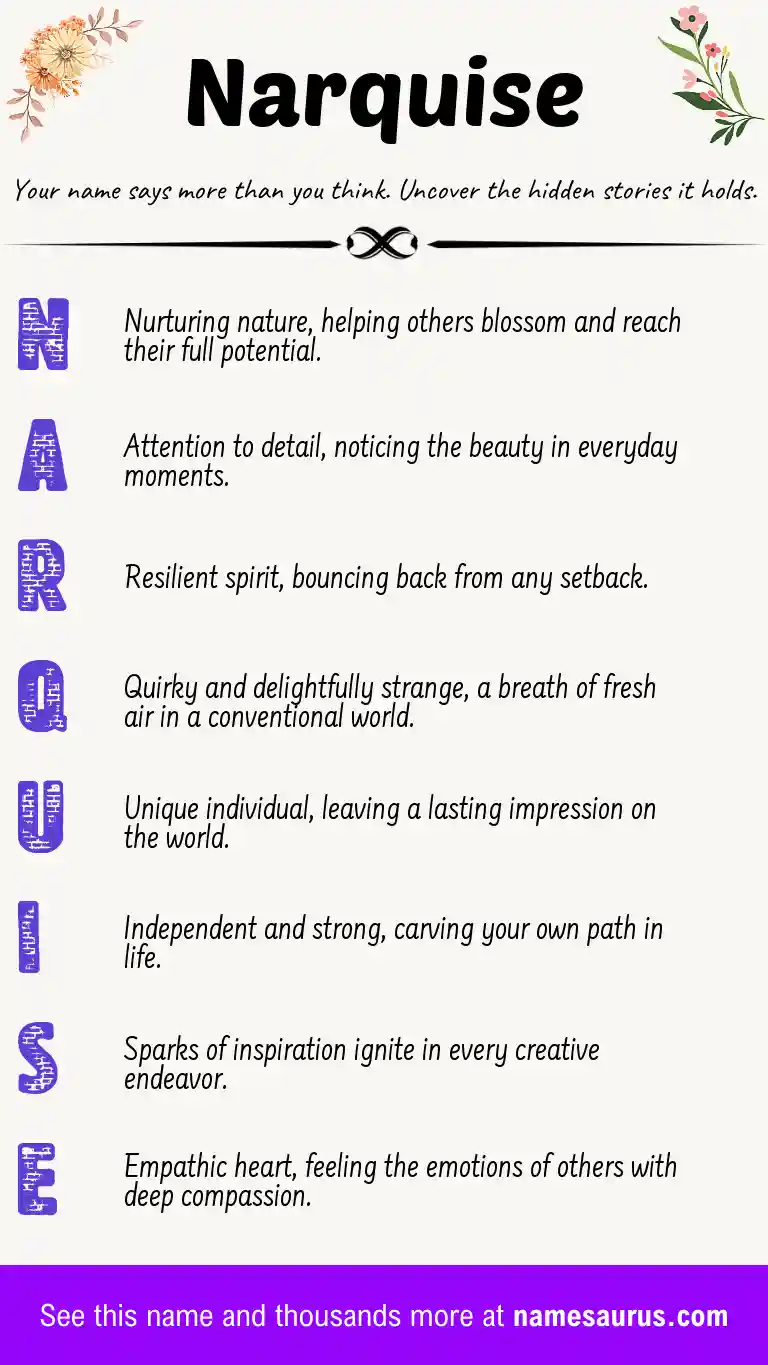 Acrostic poem about Narquise.