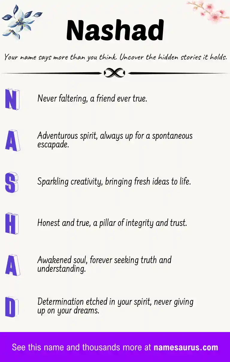 Acrostic poem about Nashad.