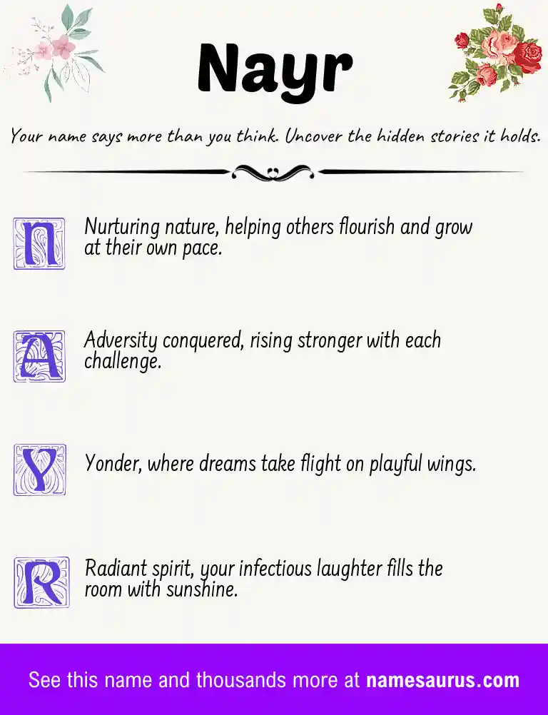 Acrostic poem about Nayr.