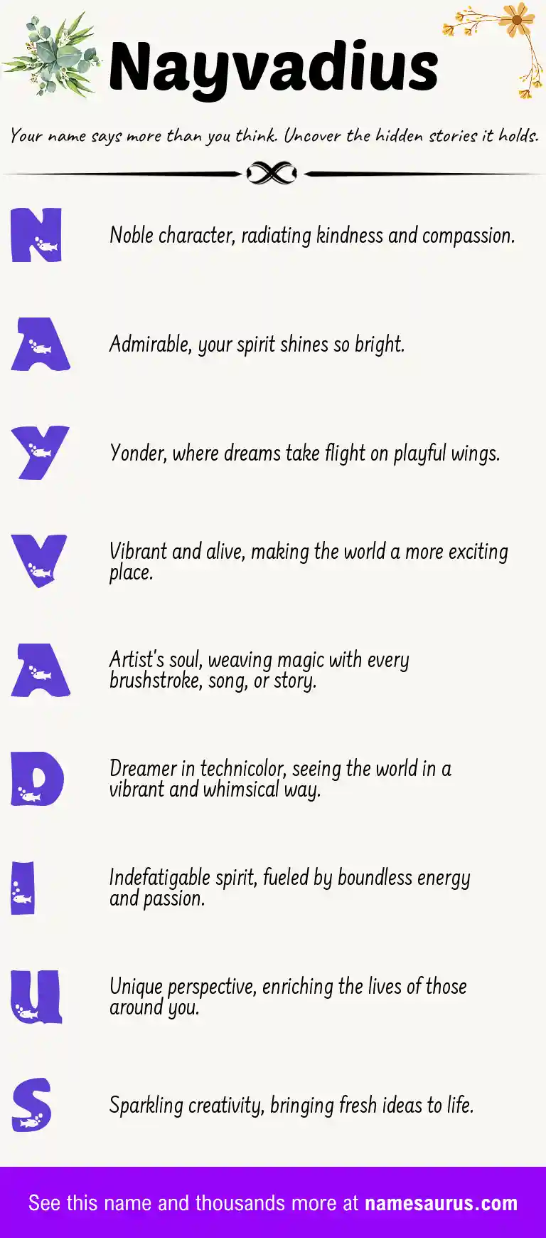 Acrostic poem about Nayvadius.
