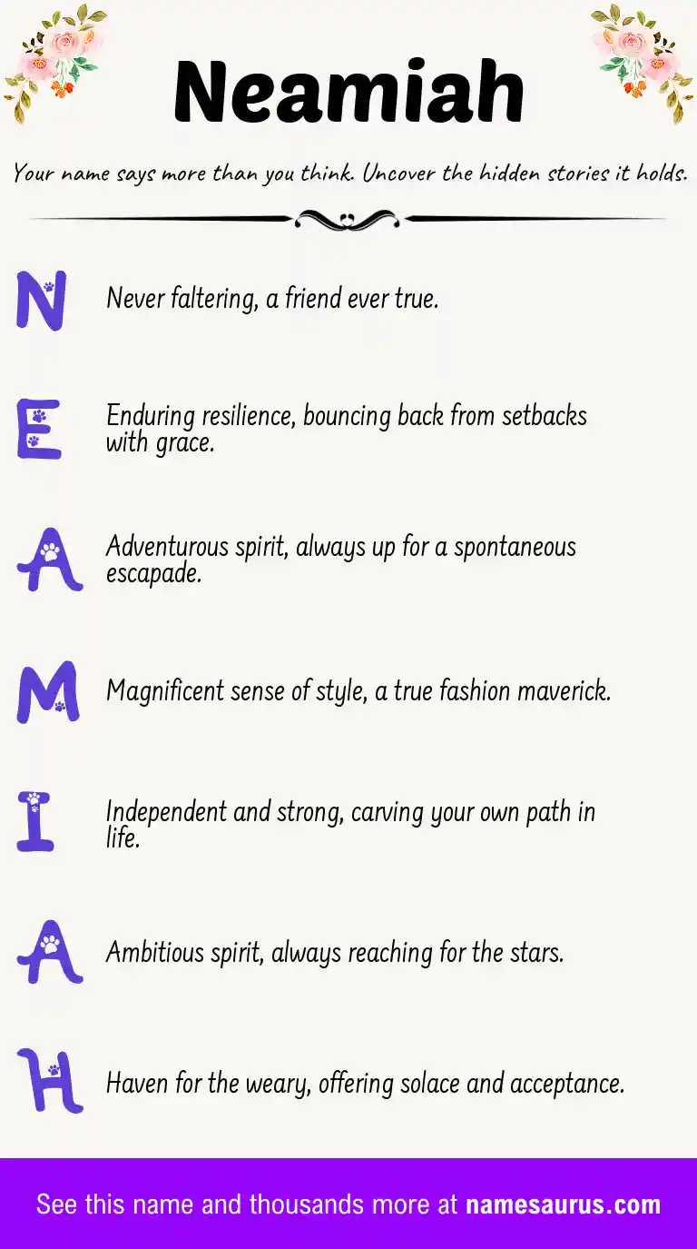 Acrostic poem about Neamiah.