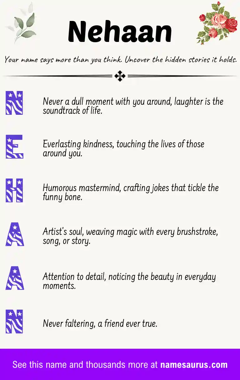 Acrostic poem about Nehaan.