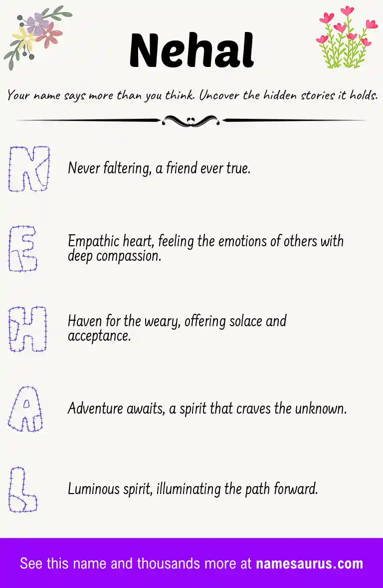 Acrostic poem about Nehal.