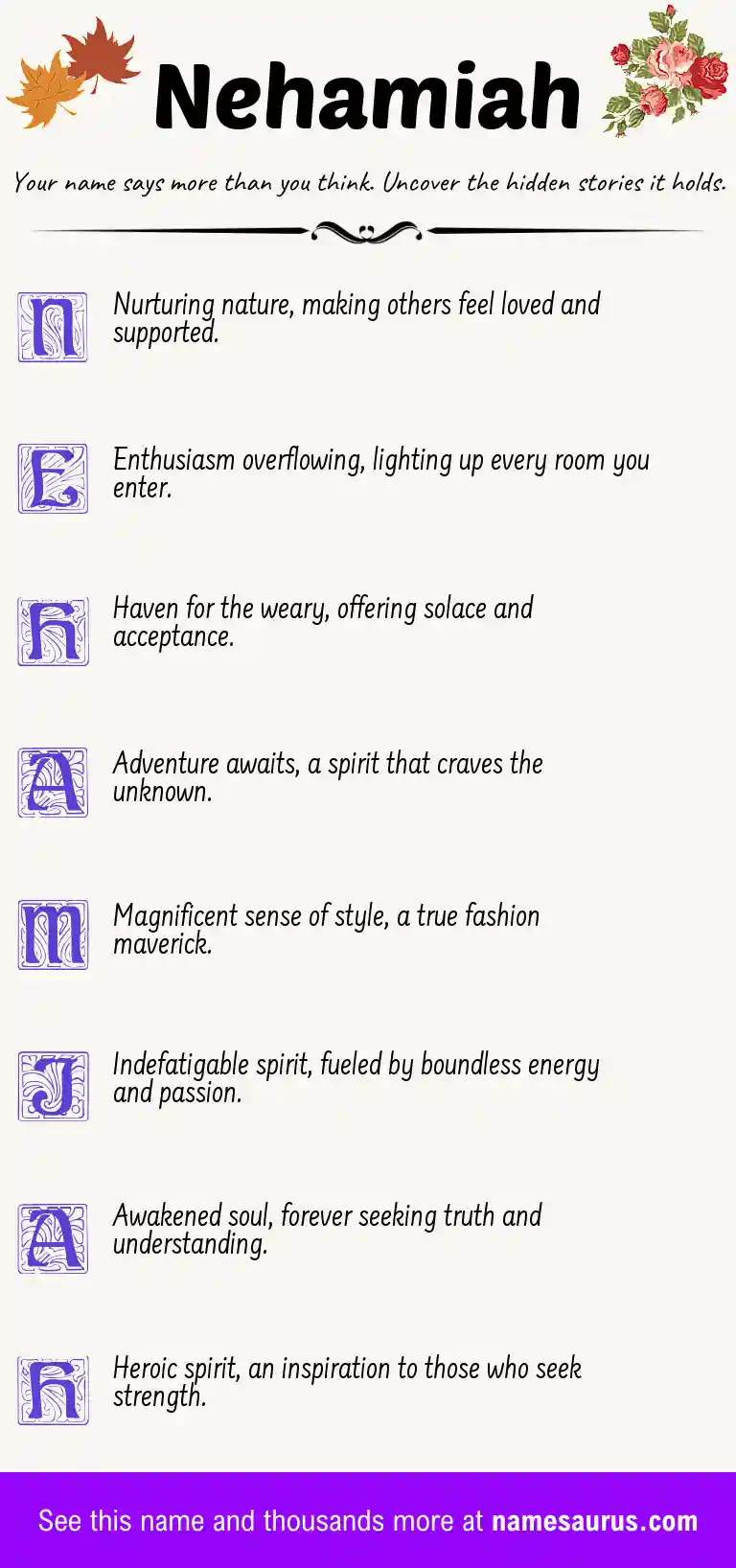 Acrostic poem about Nehamiah.