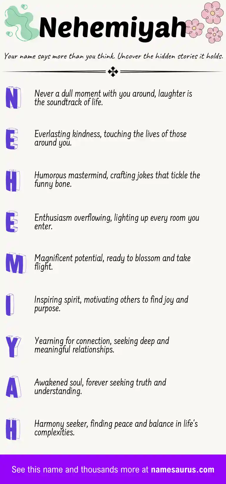Acrostic poem about Nehemiyah.