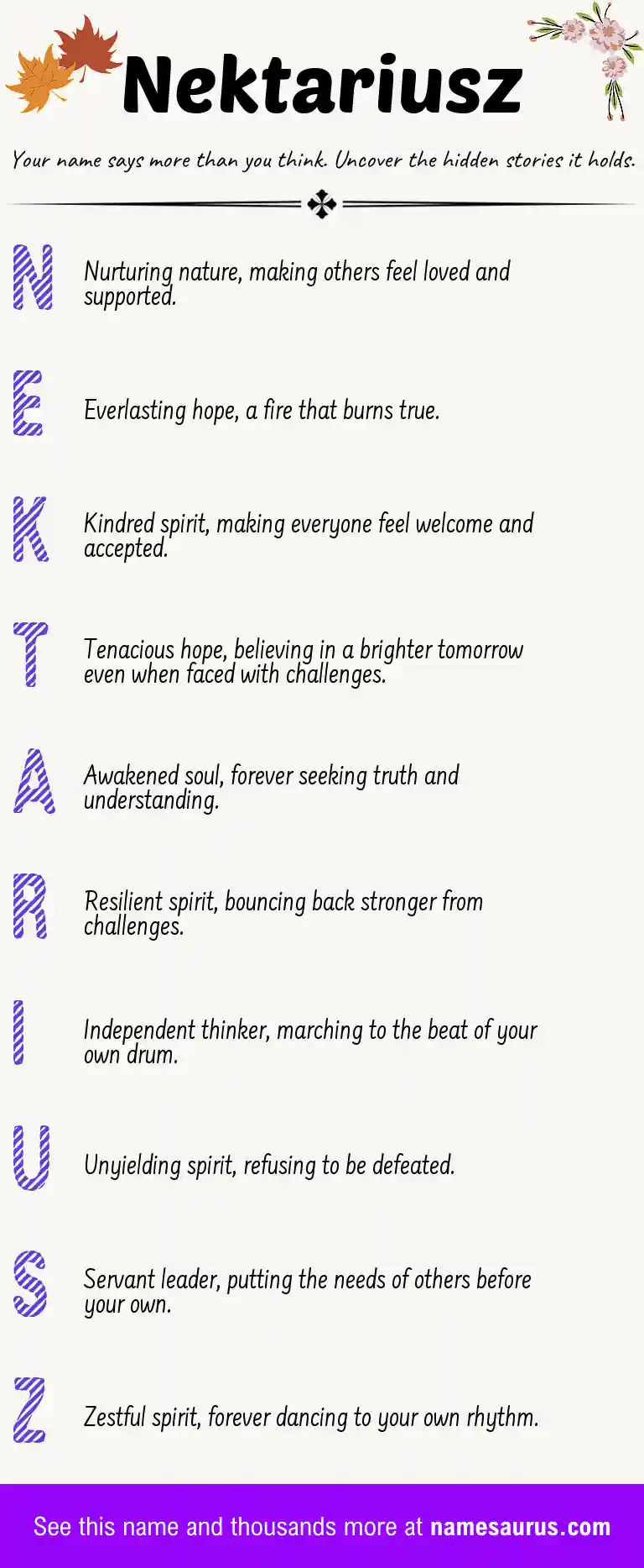 Acrostic poem about Nektariusz.